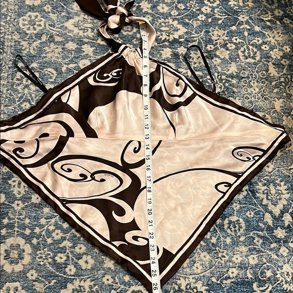 SOLD Vintage Y2K Bebe Silk Blend Multi Color Reversible Halter Handkerchief Top - Picture 8 of 11